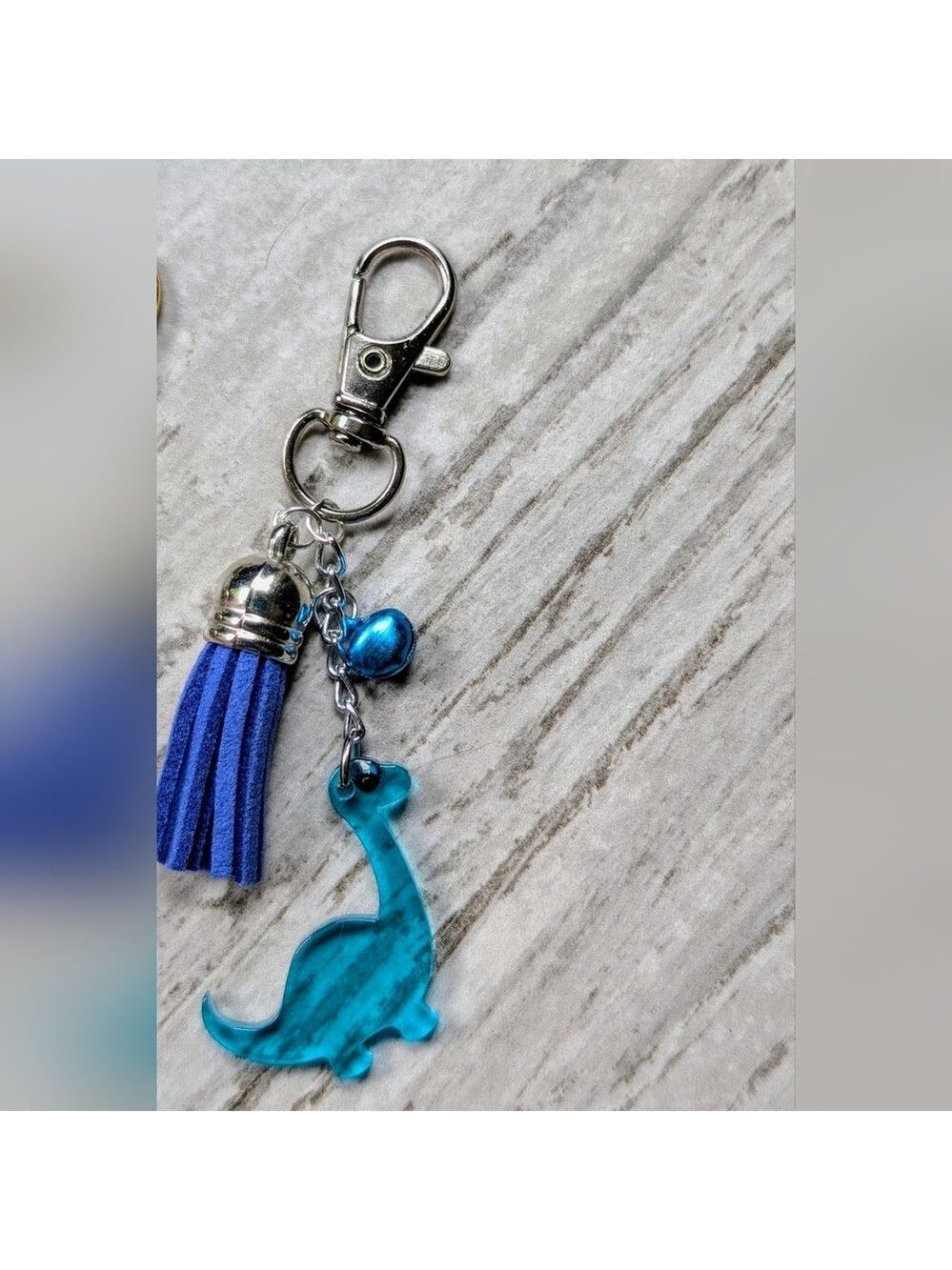 Blue Dinosaur Bag Charm With Tassel